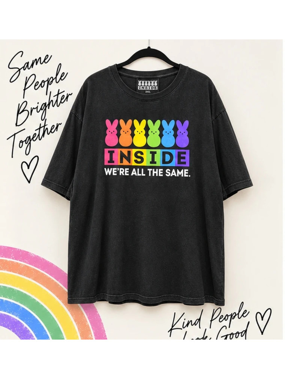 Inside Black Rainbow Peeps Graphic T-Shirt XXL